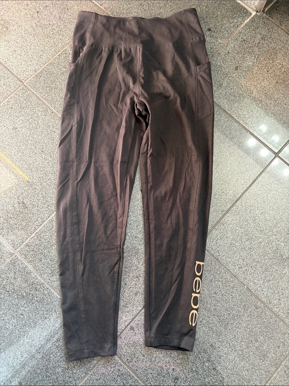 bebe Black Leggings with Logo Detail